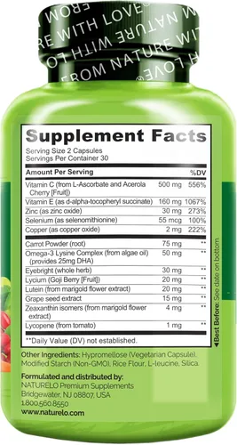 Miniatura 7 de NATURELO Vitaminas para los Ojos - Fórmula AREDS 2 Nutrientes con Luteína, Zeaxantina, Vitamina C, E, Zinc, Más DHA - Suplemento para Ojos Secos
