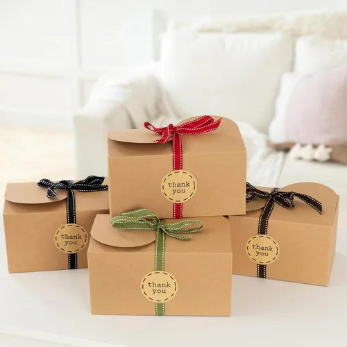 Miniatura 9 de Cajas de galletas grandes de papel kraft marrón con cintas y calcomanías (paquete de 20) cajas de regalo decorativas de 9 x 5.5 pulgadas