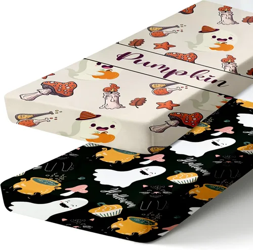 Sábanas ajustadas personalizadas para cuna, 2 piezas, sábana blanca de Halloween con nombre de bebé, sábana de colchón para bebé, regalos de