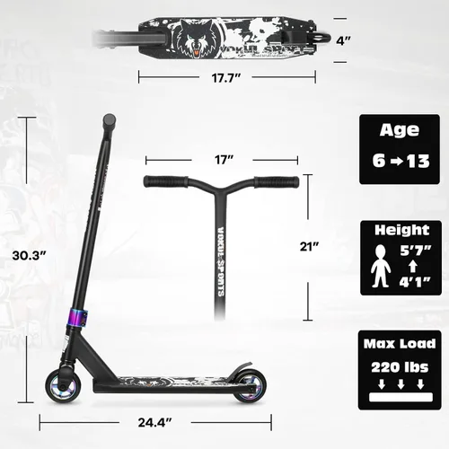 Miniatura 6 de Patinete Pro Trick, scooters de acrobacias de nivel básico para niños de 6 años en adelante, scooter completo de aluminio y ligero BMX Freestyle