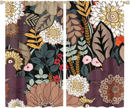 Miniatura 39 de Cortinas de hojas de otoño de mediados de siglo, cortinas opacas con aislamiento térmico y bolsillo para barra, 2 paneles de 45 pulgadas de largo x
