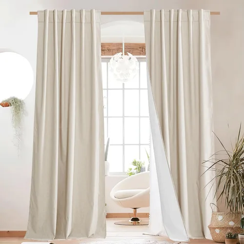 Miniatura 97 de NICETOWN Cortinas 100% opacas de 63 pulgadas de largo, 2 paneles de cortinas cortas con aislamiento térmico con forro para dormitorio, cortinas