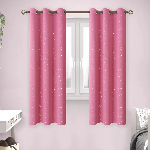 Miniatura 19 de BGment Cortinas opacas para dormitorio infantil, con aislamiento térmico, con ojales, estampado de estrellas plateadas, cortinas para oscurecer