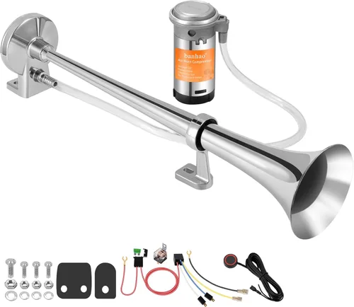 Miniatura 9 de Bocina de tren para camión de 150 db 12 V, bocina de aire doble súper ruidosa con compresor, adecuada para cualquier vehículo de 12 V, tren, coche