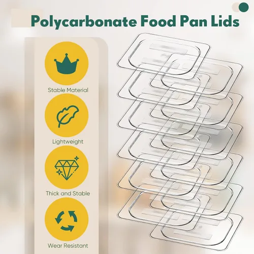 Miniatura 5 de Yinkin 12 tapas de policarbonato para sartenes de alimentos con asa, tamaño 1/6, tapa transparente para sartén de hotel, cubierta de plástico