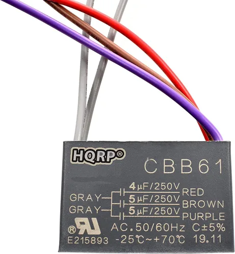 Miniatura 34 de HQRP Condensador compatible con ventilador de techo Hampton Bay 4.5uf+5uf+6uf 4-Wire CBB61