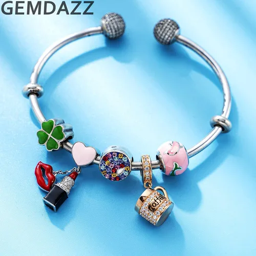 Miniatura 6 de GEMDAZZ Juego de 2 dijes de oro rosa para esposa, esposo y taza de café, en plata de ley 925, regalo para parejamamá papá, Plata, Circonita Cúbica