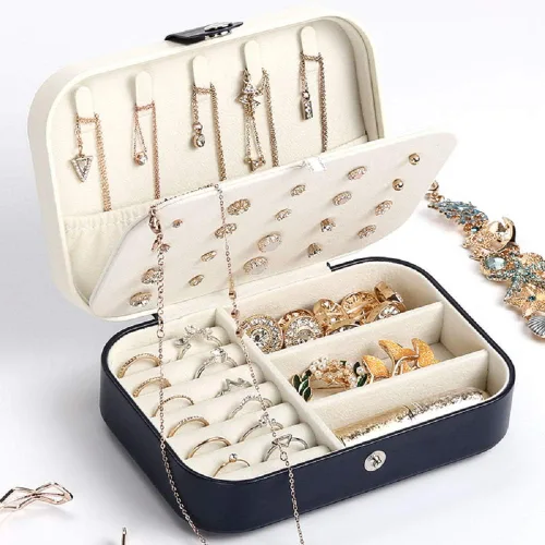 Miniatura 6 de Yonzone Joyero pequeño, estuche de joyería de viaje, mini organizador de joyas para collares, aretes, anillos de doble capa, caja de regalo portátil