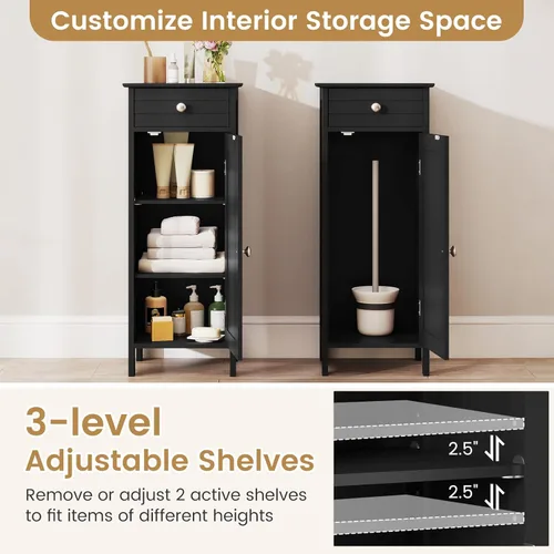 Miniatura 6 de GLACER Armario de almacenamiento de piso, gabinete de almacenamiento multifuncional para baño con 2 estantes ajustables, ideal para baño, sala