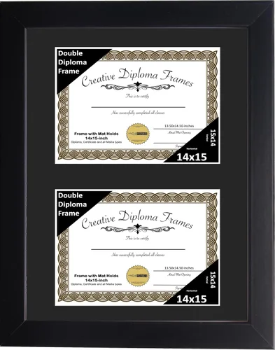 Miniatura 56 de Creative Picture Frames Marco de diploma doble clásico negro de 6 x 8 pulgadas con vidrio negro y colgador de pared instalado