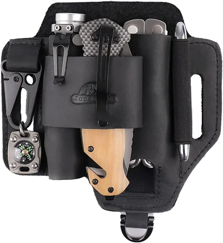 Topstache Funda multiherramienta de cuero, organizador de cinturón EDC para el trabajo y uso diario, funda Leatherman, organizador de bolsillo EDC