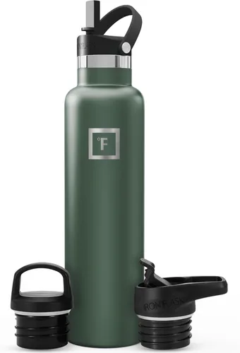 Miniatura 65 de IRON °FLASK Botellas de agua de campamento/senderismo, 3 tapas (estrecha con popote), sin fugas, aisladas al vacío, acero inoxidable de doble pared
