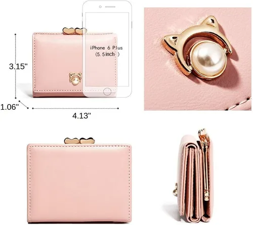 Miniatura 7 de JIUFENG Cartera corta con bloqueo RFID para mujer, triple, moda coreana, multifuncional, con perla, tarjetero
