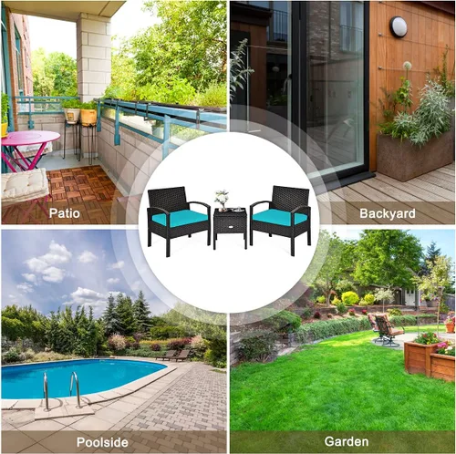 Miniatura 7 de RELAX4LIFE Juego de 2 sillas de patio con mesa auxiliar, juego de 3 sillas de porche con cojines extraíbles y mesa de cristal, sillas de mimbre