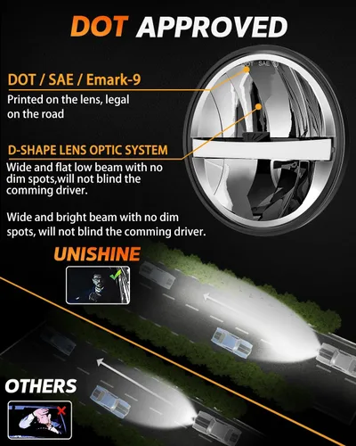 Miniatura 2 de UNI-SHINE Faro LED para motocicleta de 5.75 pulgadas, 5-3/4 pulgadas, aprobado por DOT, con DRL de haz alto y bajo, Plug and Play, faro clásico