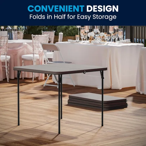 Miniatura 4 de Flash Furniture Dunham Mesa Cuadrada de Plástico Plegable para Eventos de 2.83 Pies con Asa de Transporte, Mesa de Banquete Bi-Fold para Eventos