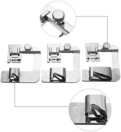 Miniatura 3 de FQTANJU Juego de 3 tamaños ajustables con dobladillo enrollado (1 pulgada, 1/2 pulgadas, 3/4 pulgadas) para máquina de coser, prensatelas