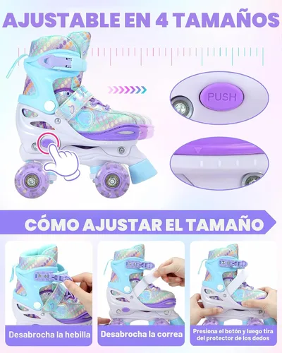 Miniatura 5 de Sportneer Patines para niños: 4 tamaños ajustables patines cuádruples con ruedas iluminadas para niñas de 5-8, 8-12 niños pequeños principiantes