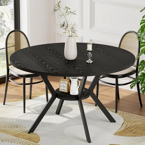 Miniatura 13 de Mesas redondas de cocina para 2-4, mesas de comedor pequeñas de 31.5 pulgadas con almacenamiento, mesa de comedor circular de madera rústica