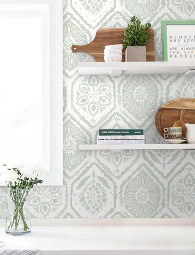 Miniatura 7 de HeloHo Papel tapiz de quitar y pegar Papel de contacto verde Papel tapiz bohemio Papel tapiz moderno geométrico Autoadhesivo removible Vinilo