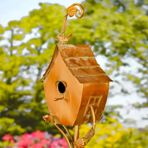 Miniatura 2 de Estacas de jardín de casa de pájaros de diseño de lujo de color cobre (forma de bellota curva)
