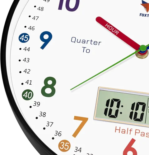 Miniatura 8 de Foxtop Reloj de Aprendizaje Digital y Analógico para Niños - Reloj de Enseñanza para Decir la Hora de 12 Pulgadas Silencioso Sin Tictac Operado
