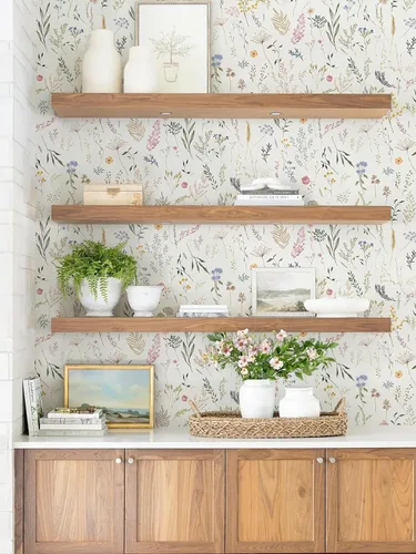 Miniatura 2 de Dimoon Papel tapiz floral de 78.7 x 16.1 pulgadas, papel de contacto beige grueso, papel tapiz grueso de flores delicadas, impermeables, hojas