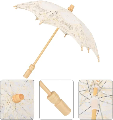 Miniatura 9 de TOPINCN Bridal Umbrella Wedding Umbrella Lace for Lace Umbrella Prop Banquet Umbrella Racks (beige trumpet)