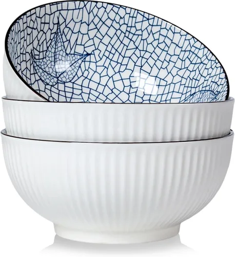 Miniatura 8 de Houlu Tazones Pho de 60 onzas, tazón grande de sopa, juego de cuencos de ramen japonés, cuencos de porcelana grandes de 8 pulgadas, juego de 3