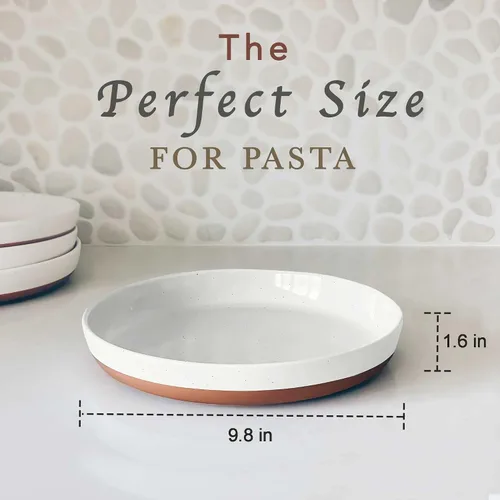Miniatura 2 de MORA Juego de cuencos de pasta planos de cerámica de 4-35oz, plato apto para microondas con borde alto - Vajilla moderna de porcelana para la cocina