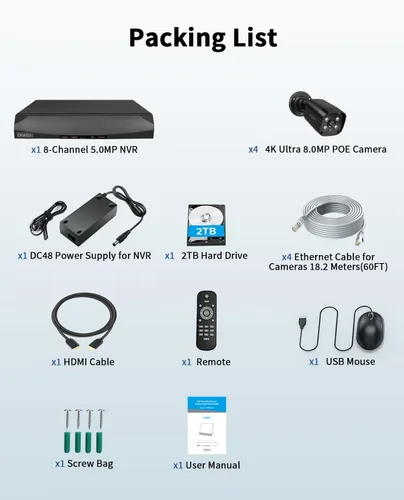 Miniatura 9 de Sistema de cámara de seguridad para exteriores con cable 4K Ultra HD y visión nocturna IR de 100 pies, cámaras POE para seguridad del hogar, kit