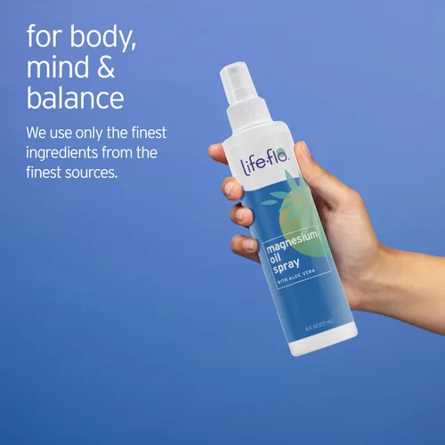 Miniatura 5 de LIFE-FLO Spray de aceite de magnesio con aloe vera orgánico, cloruro de magnesio en aerosol del fondo marino de Zechstein, calma y relaja músculos