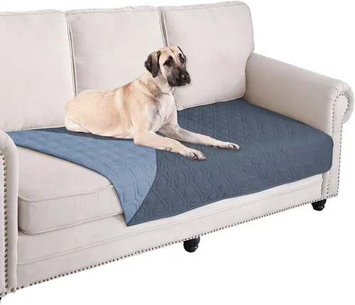 Miniatura 132 de Ameritex Funda Impermeable para Cama de Perro Manta para Mascotas para Muebles Cama Sillón Sofá Reversible Azul marino+azul piedra