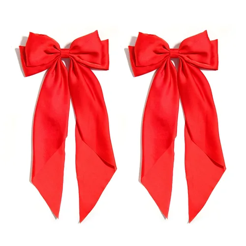 Miniatura 9 de Furling Pompoms - Lazos para el cabello para mujer, pinzas grandes de satén sedoso para el cabello, lazos para el cabello con cola larga, pasadores