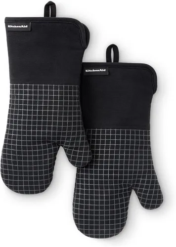 Miniatura 14 de KITCHENAID Gourmet Series Gridlines - Juego de 2 guantes de horno resistentes al calor hasta 600 °F, agarre de silicona suave, puño magnético, verde