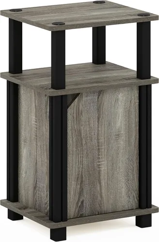 Miniatura 6 de Furinno Brahms - Mesita de sofá lateral de 3 niveles con puerta, 1 paquete, roble francés/negro