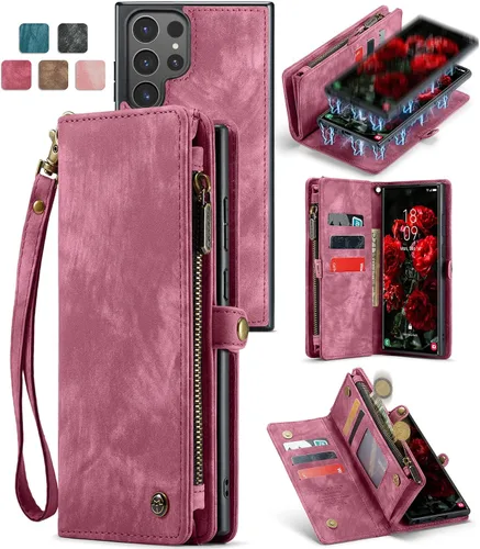 Miniatura 15 de Funda tipo cartera desmontable 2 en 1 para Samsung Galaxy S23 con tarjetero y funda de piel retro de alta calidad con tapa magnética, bolsillo