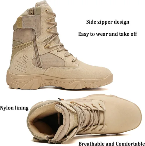 Miniatura 4 de Botas tácticas para hombre, botas de combate de 8 pulgadas, botas de trabajo para hombres, duraderas con cremallera lateral, botas militares