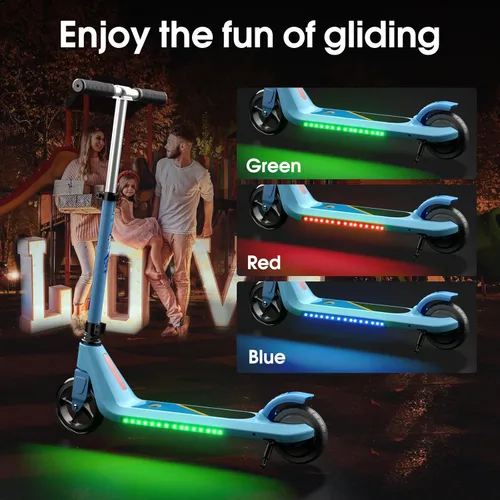 Miniatura 5 de LINGTENG Patinete Eléctrico para Niños de 6 a 10 Años, Patinete de Impulso con Arranque por Patada con Velocidad y Altura Ajustables, Rueda Luminosa