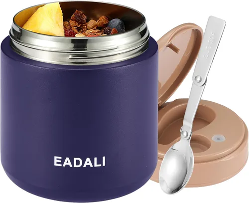 Eadali Tarro de comida para niños de 15.2 onzas para comida caliente, contenedor de almuerzo aislado al vacío con interior de acero inoxidable 316,