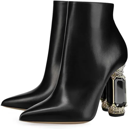 Miniatura 78 de FSJ Botas de tacón alto con punta puntiaguda para mujer, con tacón alto, con cremallera lateral brillante, estilo casual, para uso diario, zapatos