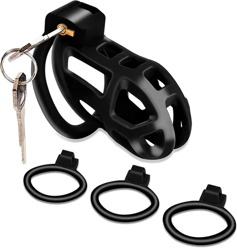 Miniatura 9 de Jaula de castidad masculina con dispositivo de castidad – Resina+ABS jaula de castidad para hombre Ejercicio de pene impreso en 3D negro engranaje