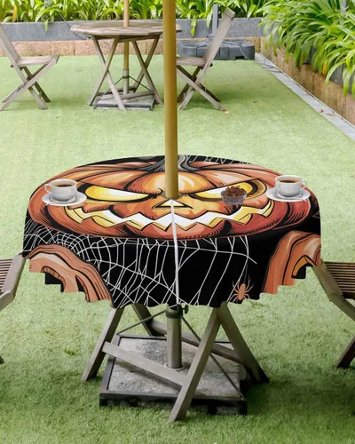 Miniatura 7 de Manteles de Halloween para exteriores con agujero para paraguas y cremallera, diseño de fantasma, acuarela de terror, fantasma, impermeable