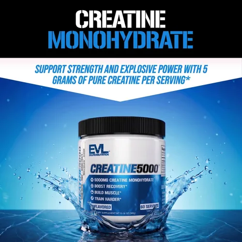 Miniatura 2 de Evlution Nutrition Creatine 5000 - Apoya una recuperación más rápida, crecimiento muscular magro y rendimiento - Polvo antes y después del Sin sabor.