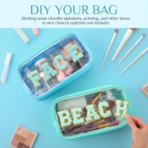Miniatura 3 de 9 bolsas de maquillaje transparentes de felpilla para bricolaje, bolsa grande de nailon para maquillaje, artículos de aseo de viaje, con cremallera