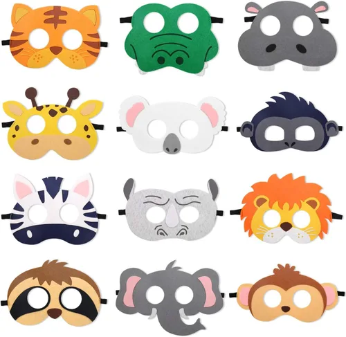 CiyvoLyeen Party Animals Felt Masks Jungle Farm Forest Animals Theme Birthday Party Favors Party Supplies for Boys or Girls Animales salvajes - 12