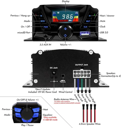 Miniatura 3 de GoHawk Altavoces para Motocicleta Bluetooth, Altavoces Impermeables y Sistema de Sonido de Audio con Amplificador, Resistente a la Intemperie, Radio