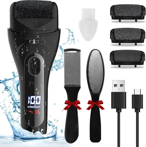 Miniatura 8 de Removedor eléctrico de callos de pies, lima de pie eléctrico con luz LED y pantalla, limpiador eléctrico recargable e impermeable, 3 rodillos