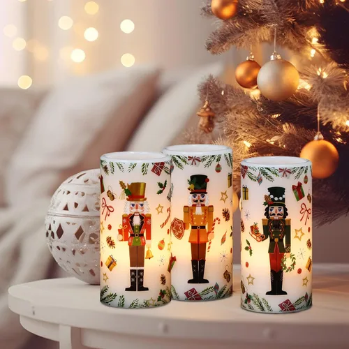 Miniatura 4 de Velas de Navidad sin llama con forma de cascanueces con control remoto, velas LED en soporte de cera real, velas con batería para decoración