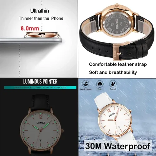 Miniatura 4 de SKMEI Womens Watches for Ladies Female Leather Band Big face Waterproof Thin Minimalist Fashion Casual Simple Dress Analog Quartz with Date Luminous